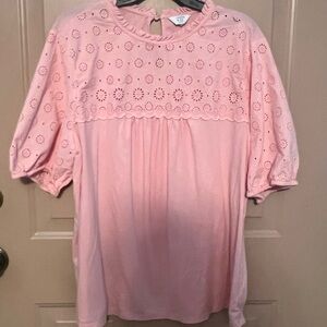 Crown & Ivy Pink Eyelet Blouse